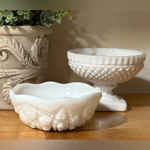 VINTAGE WESTMORELAND WHITE MILK GLASS CANDY DISHES ENGLISH HOBNAIL PATTERN